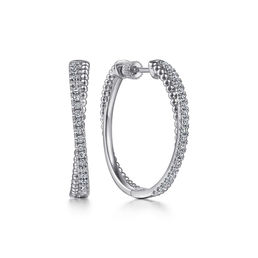 Sterling Silver White Sapphire Twisted Bujukan 30mm Classic Hoop Earrings