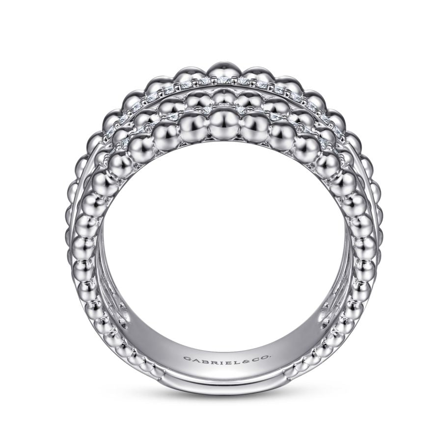 925 Sterling Silver White Sapphire Wide Bujukan Ring