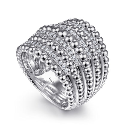 925 Sterling Silver White Sapphire Wide Bujukan Ring