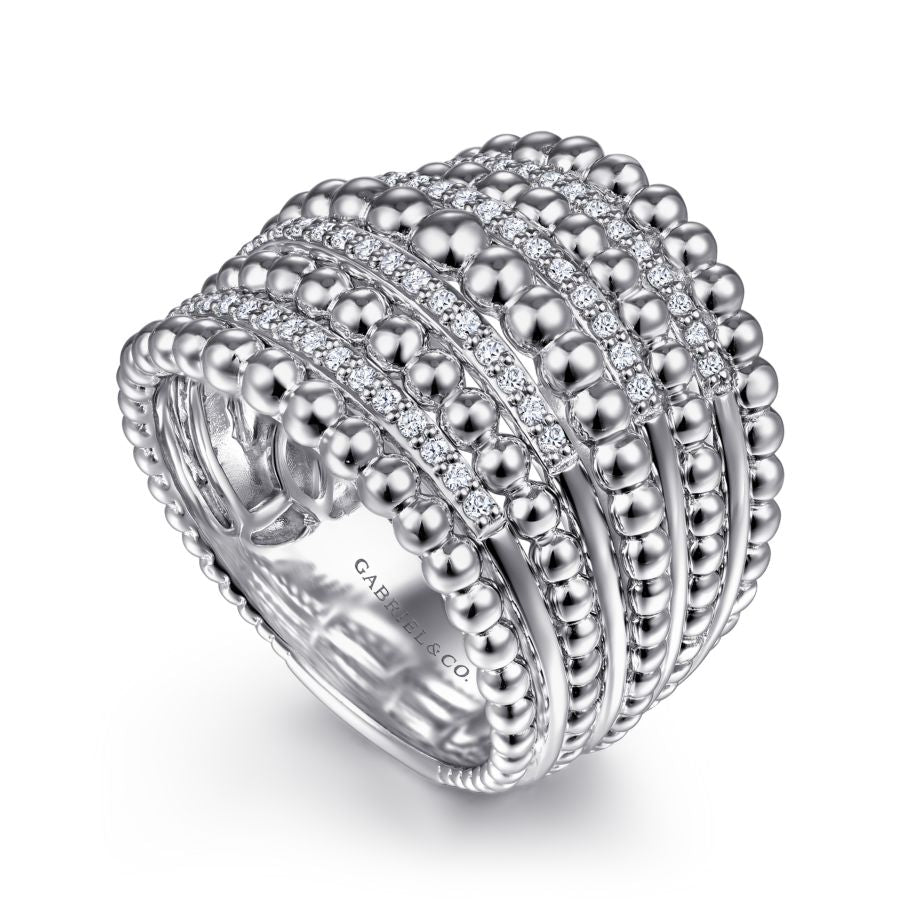 925 Sterling Silver White Sapphire Wide Bujukan Ring