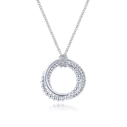 Sterling Silver Triple Circle Beaded and Twisted and Plain Necklace