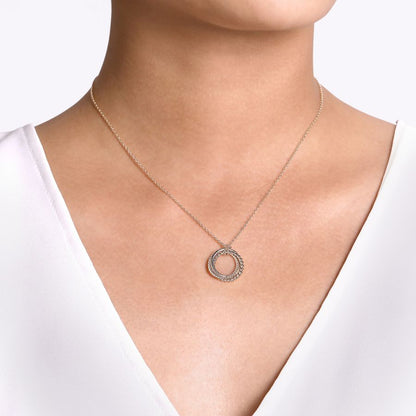 Sterling Silver Triple Circle Beaded and Twisted and Plain Necklace