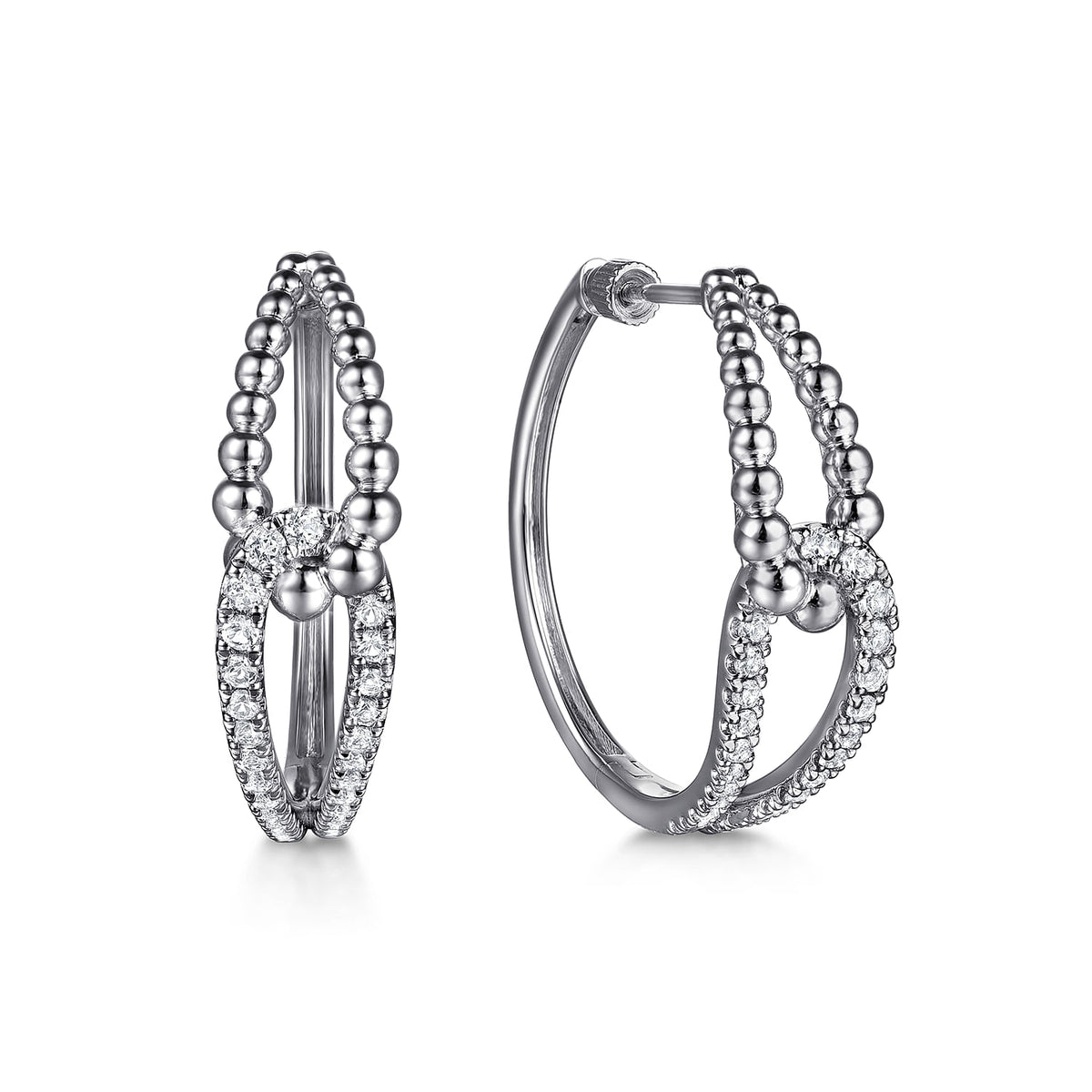 STERLING SILVER BUJUKAN AND WHITE SAPPHIRE INTERLOCKING HOOP EARRINGS