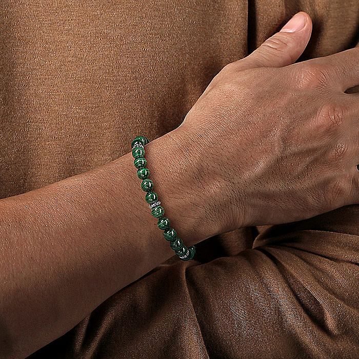 STERLING SILVER 8MM MALACHITE BEADED BRACELET