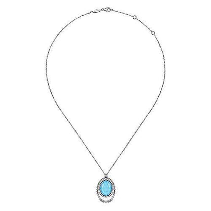 STERLING SILVER WHITE SAPPHIRE AND ROCK CRYSTAL AND TURQUOISE PENDANT NECKLACE