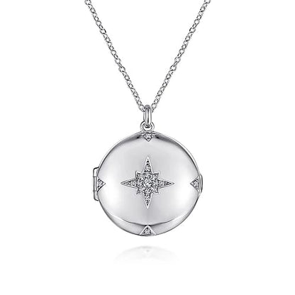 STERLING SILVER ROUND WHITE SAPPHIRE STARBURST LOCKET
