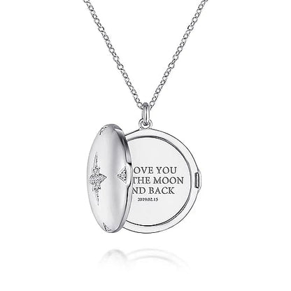 STERLING SILVER ROUND WHITE SAPPHIRE STARBURST LOCKET