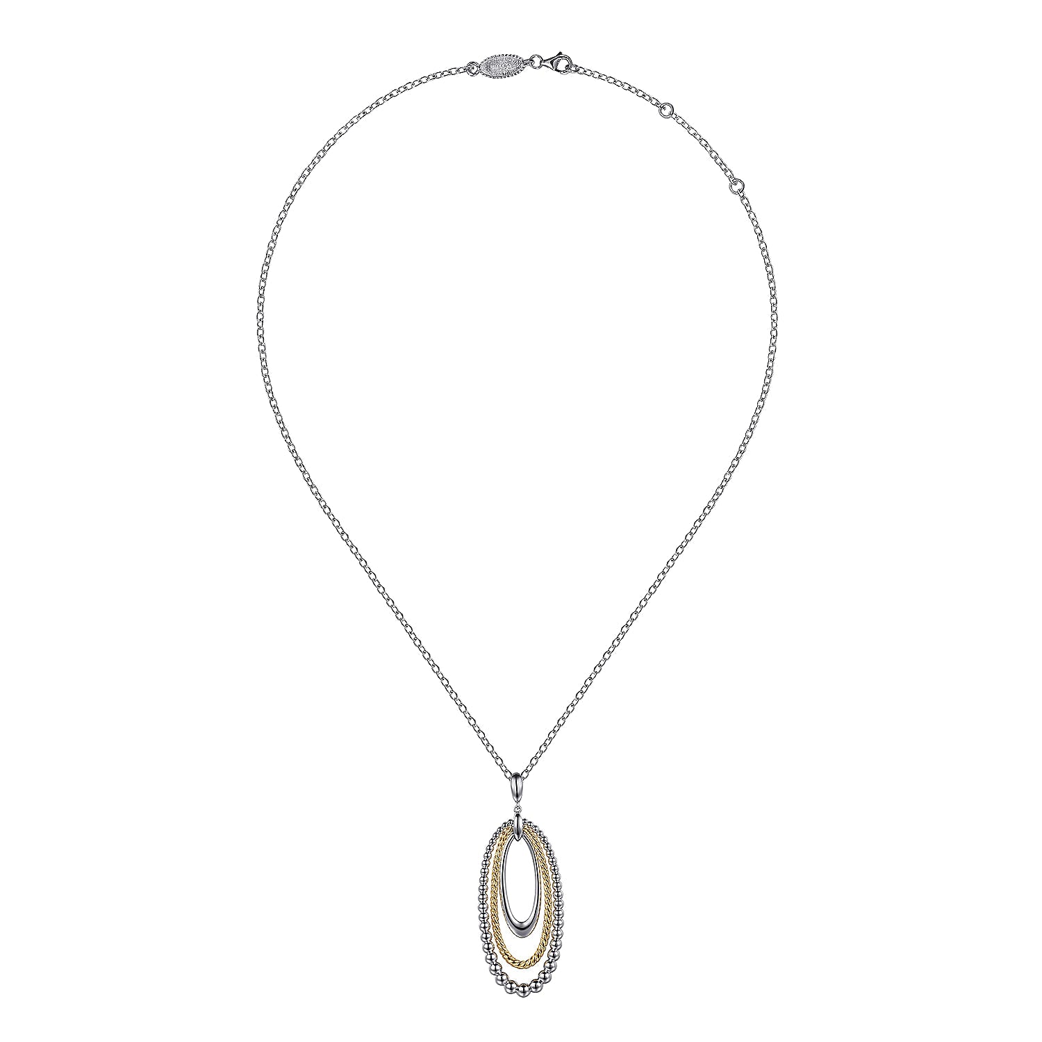 STERLING SILVER AND 14 KARAT YELLOW GOLD BUJUKAN ROPE CIRCLE PENDANT NECKLACE