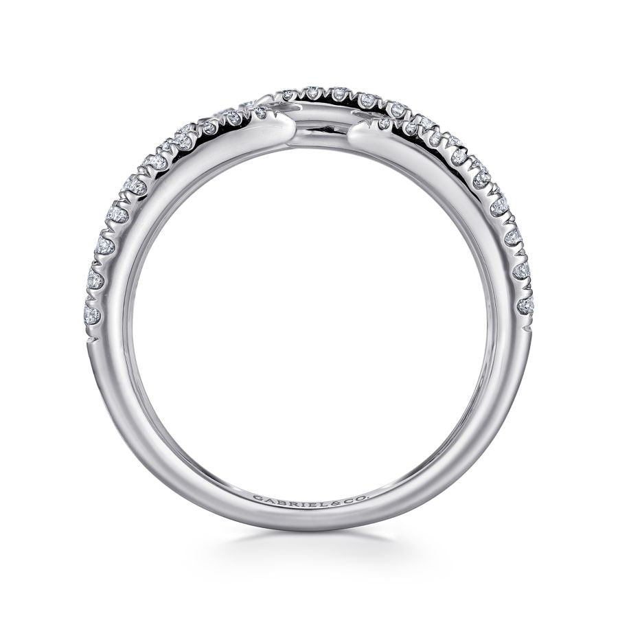 14K White Gold Open Wide Band Pave Diamond Ring