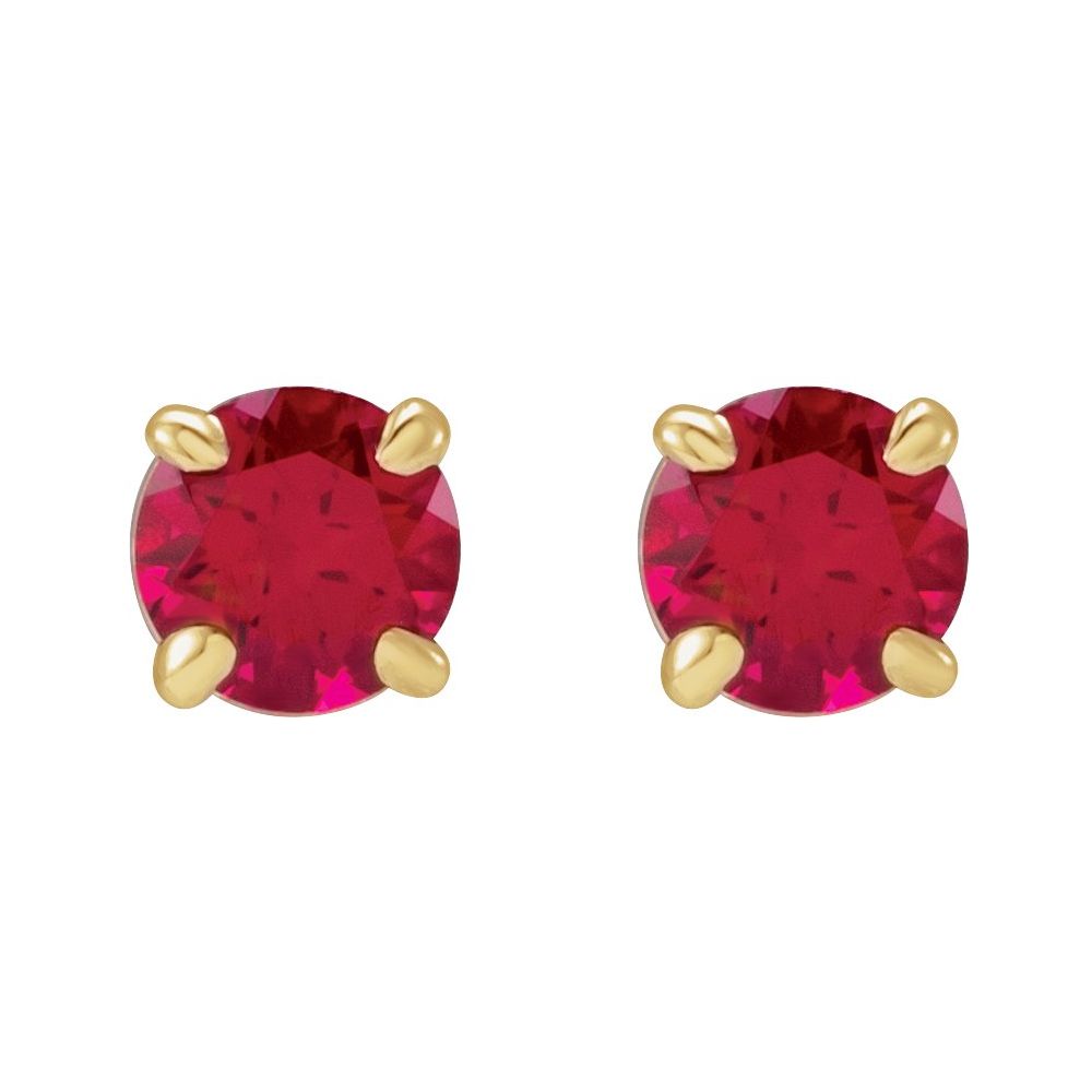 14K YELLOW 5MM LAB GROWN RUBY STUDS