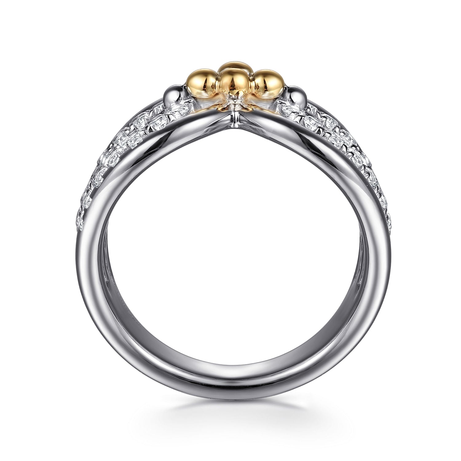 STERLING SILVER AND 14K YELLOW GOLD BUJUKAN WHITE SAPPHIRE LINK RING