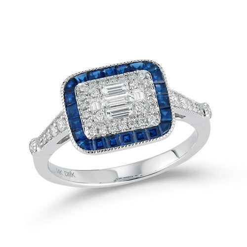 14K WHITE GOLD DIAMOND AND SAPPHIRE RING