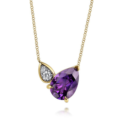 14 KARAT WHITE AND YELLOW GOLD DIAMOND AND AMETHYST PENDANT NECKLACE