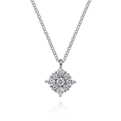14 KARAT WHITE GOLD FLORAL DIAMOND PENDANT NECKLACE