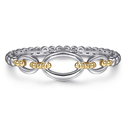 14K YELLOW GOLD AND STERLING SILVER BUJUKAN OPEN BANGLE BRACELET