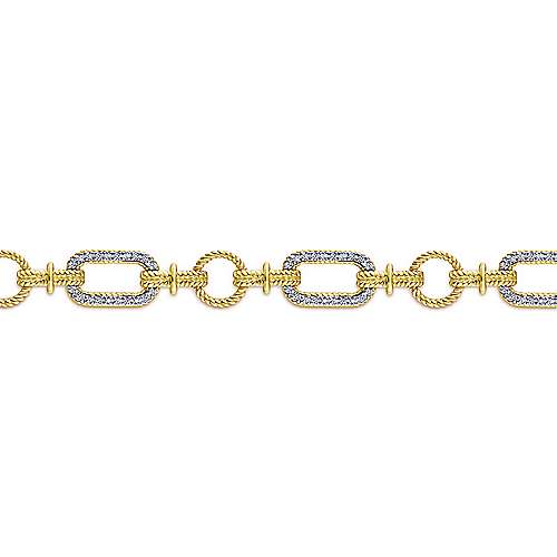 14K Yellow and White Gold Diamond Bracelet with Alternating Links