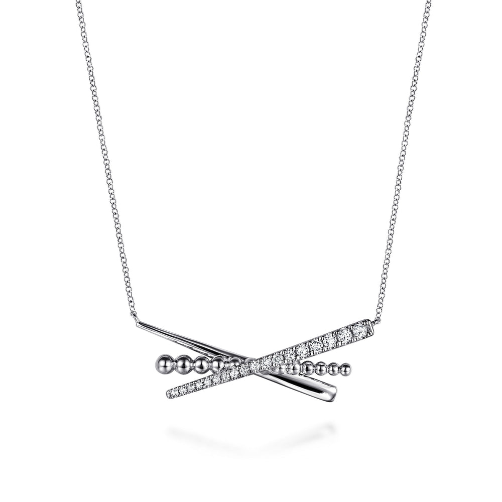 STERLING SILVER BUJUKAN AND WHITE SAPPHIRE CRIS CROSS BAR NECKLACE