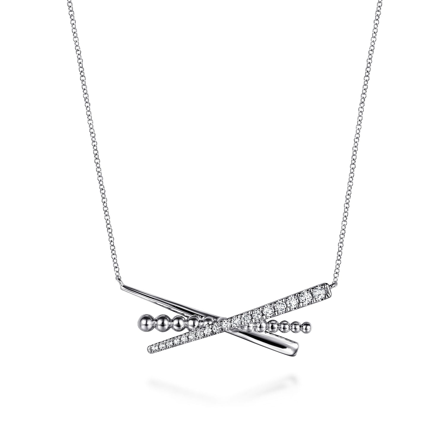 STERLING SILVER BUJUKAN AND WHITE SAPPHIRE CRIS CROSS BAR NECKLACE