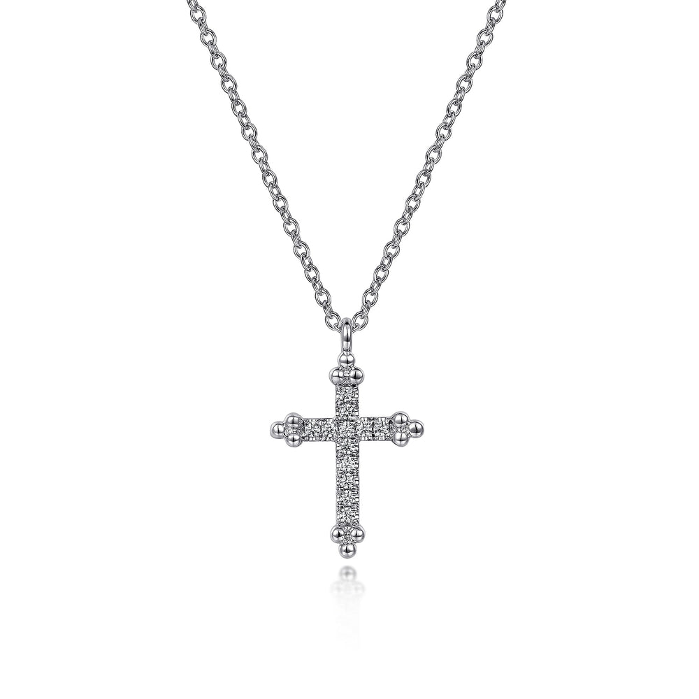 14 KARAT WHITE GOLD BUJUKAN CROSS DIAMOND PENDANT NECKLACE