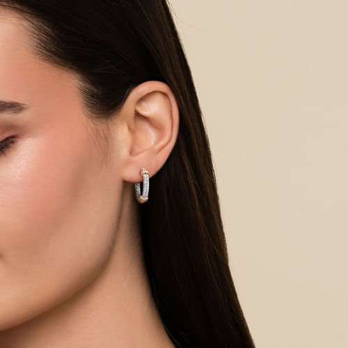 14K YELLOW GOLD AND STERLING SILVER BUJUKAN WHITE SAPPHIRE HOOPS