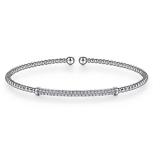 14K White Gold Bujukan Split Cuff Bracelet with Diamond Pave Bar