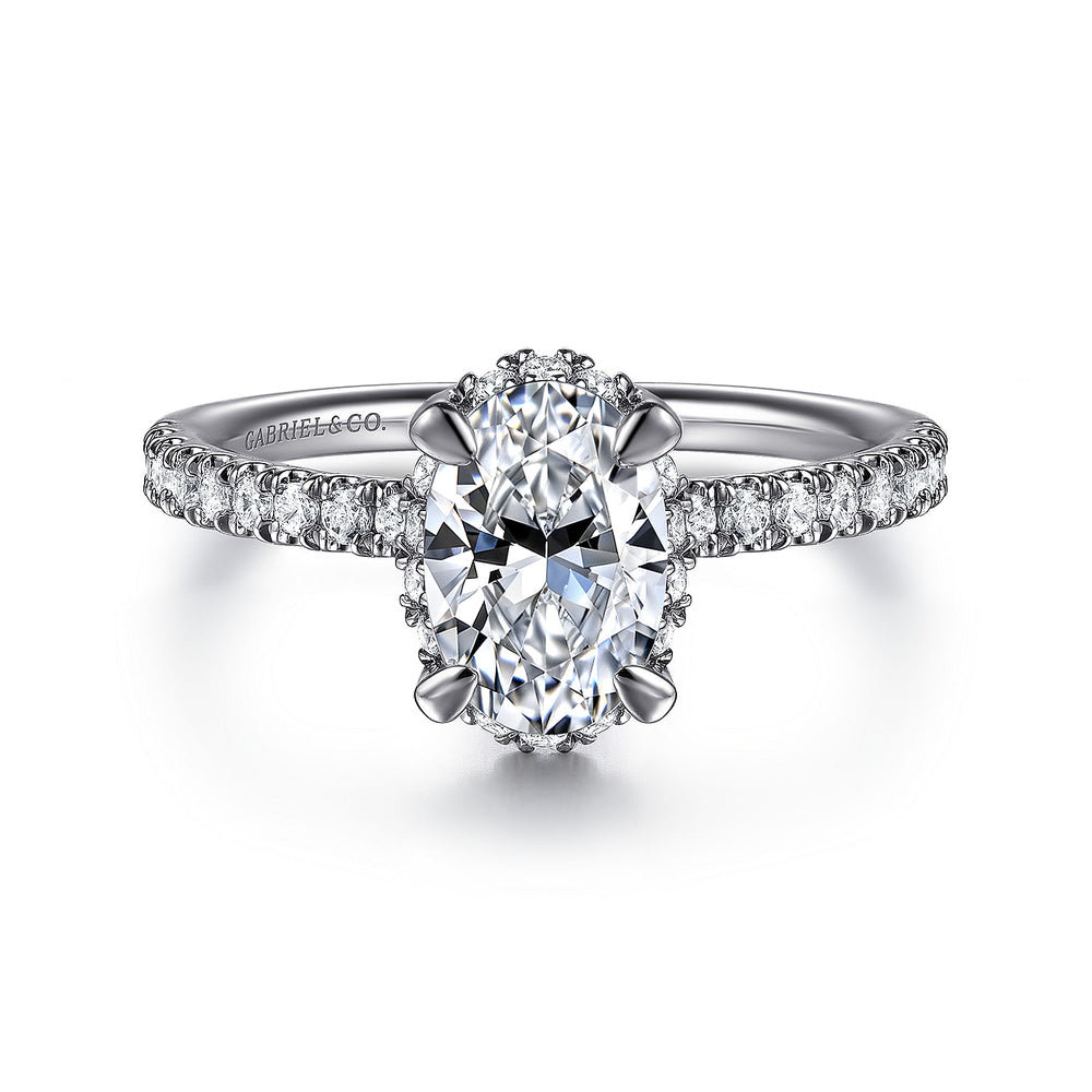 14K WHITE GOLD OVAL HIDDEN HALO DIAMOND ENGAGEMENT RING