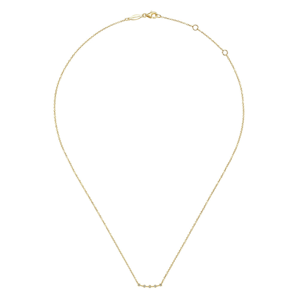 14 KARAT YELLOW GOLD  DIAMOND STATIONS CURVED BAR NECKLACE