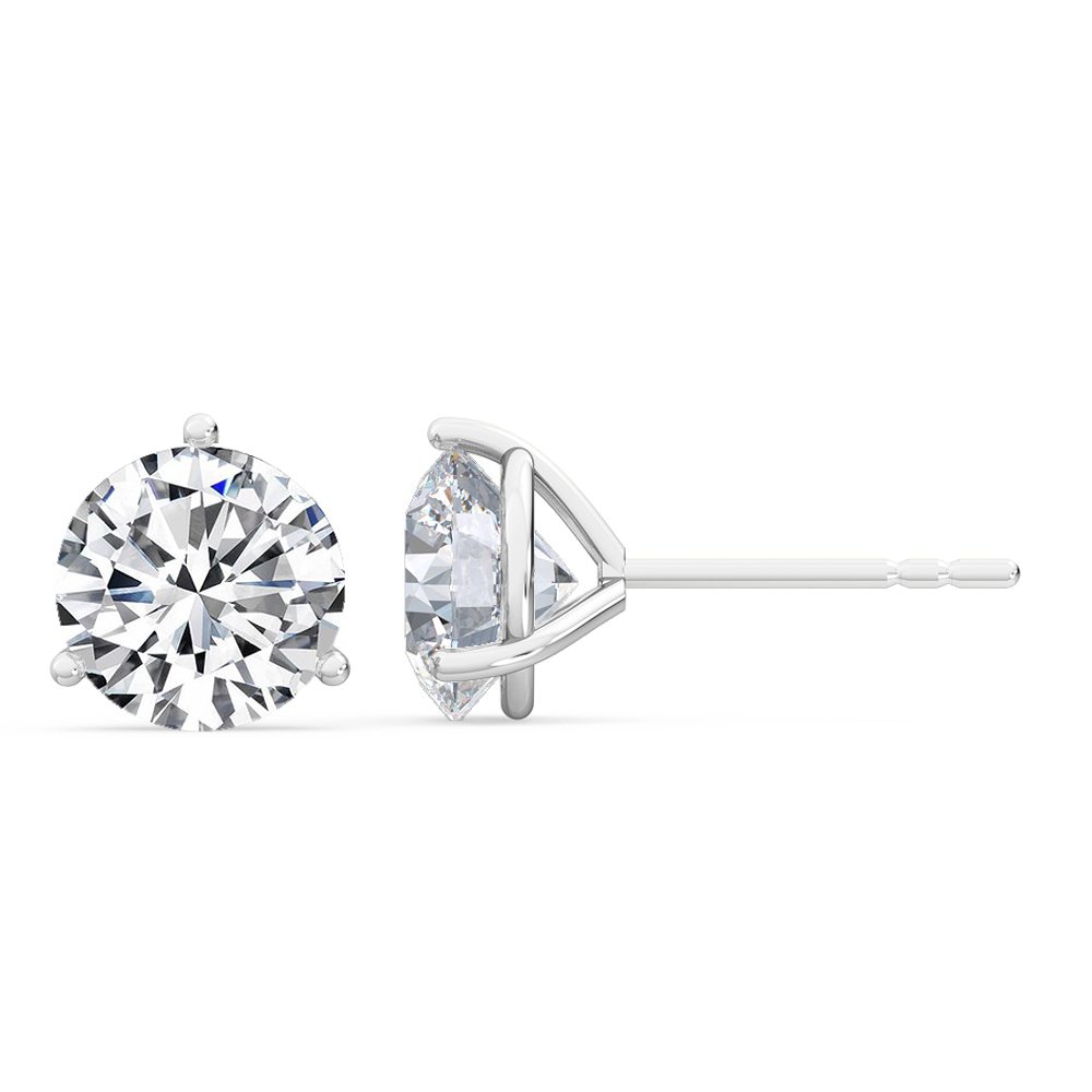 14 KARAT WHITE GOLD 3 PRONG MARTINI LAB GROWN DIAMOND STUDS