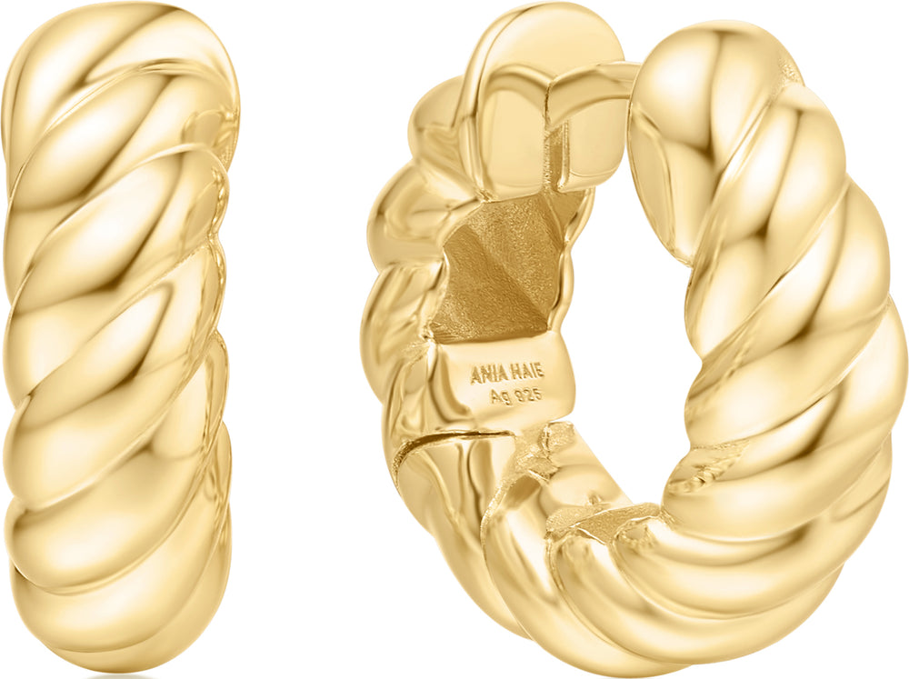 GOLD BOLD TEXTURE MEDIUM HUGGIE HOOP EARRINGS