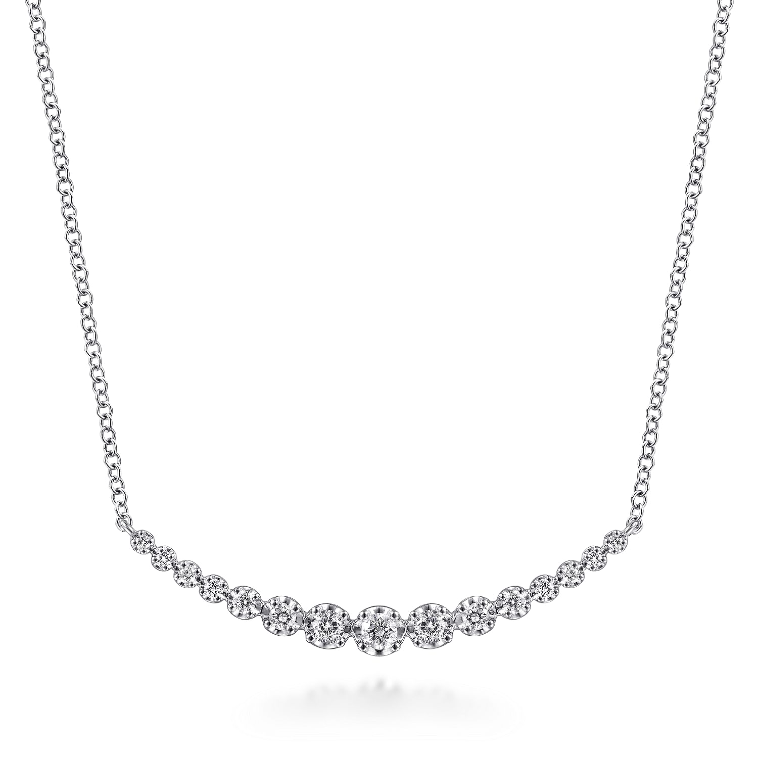 14 KARAT WHITE GOLD DIAMOND CURVED BAR NECKLACE