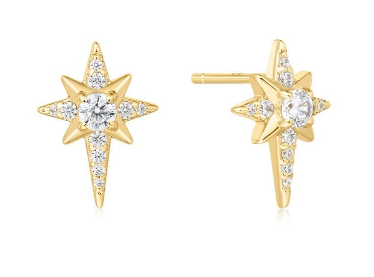 GOLD EIGHT-POINTED STAR STUD EARRINGS