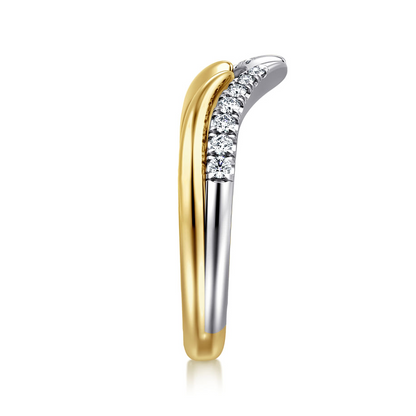 CURVED 14K WHITE-YELLOW GOLD U SETTING DIAMOND OPEN ANNIVERSARY BAND