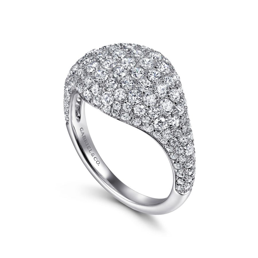 14K White Gold Diamond Pave Cluster Signet Ring
