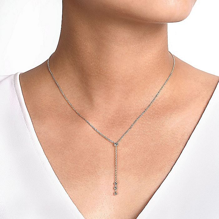 STERLING SILVER BEADED Y KNOTS NECKLACE