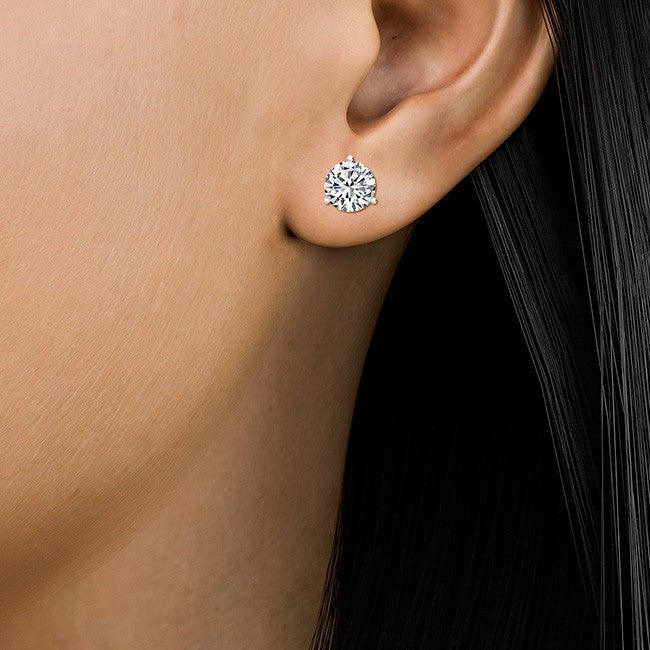 14 KARAT WHITE GOLD 3 PRONG MARTINI LAB GROWN DIAMOND STUDS