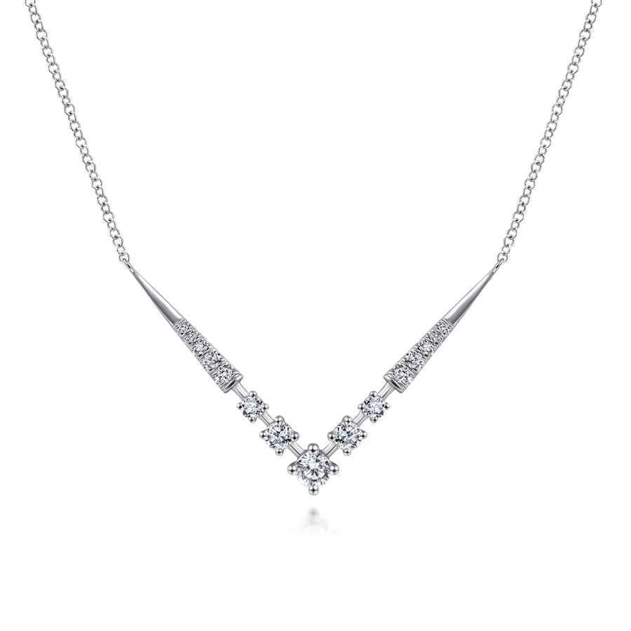 14K White Gold Diamond Chevron Necklace