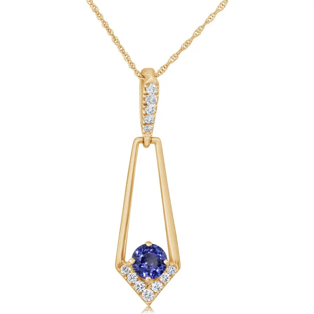 14 KARAT YELLOW GOLD SAPPHIRE/DIAMOND PENDANT