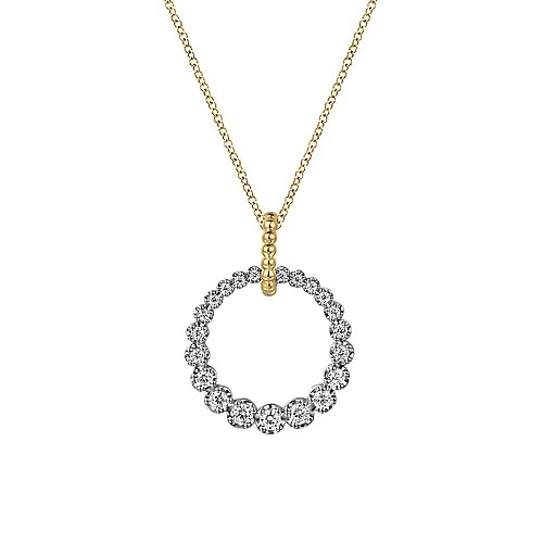 14K WHITE AND YELLOW GOLD DIAMOND BUJUKAN 20MM DROP NECKLACE