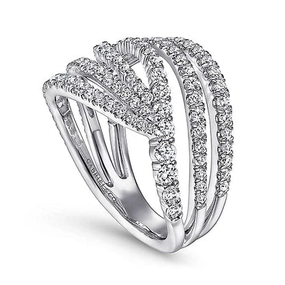 14K WHITE GOLD DIAMOND BYPASS MULTI ROW RING