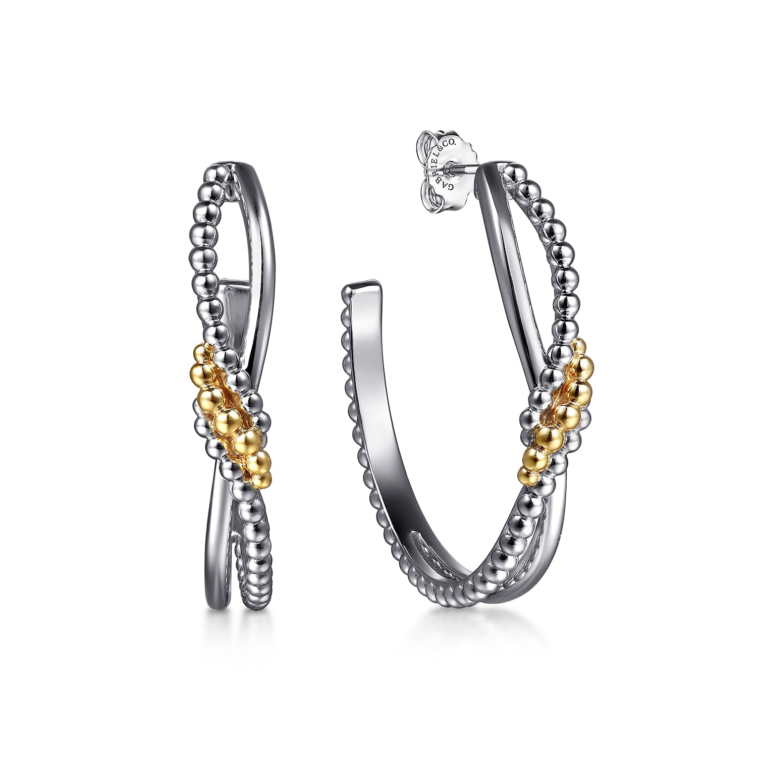STERLING SILVER AND 14K YELLOW GOLD BUJUKAN BYPASS J HOOP EARRINGS