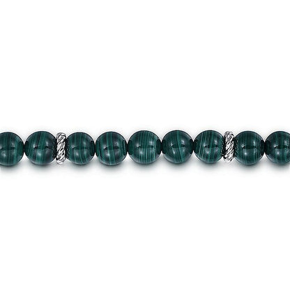 STERLING SILVER 8MM MALACHITE BEADED BRACELET