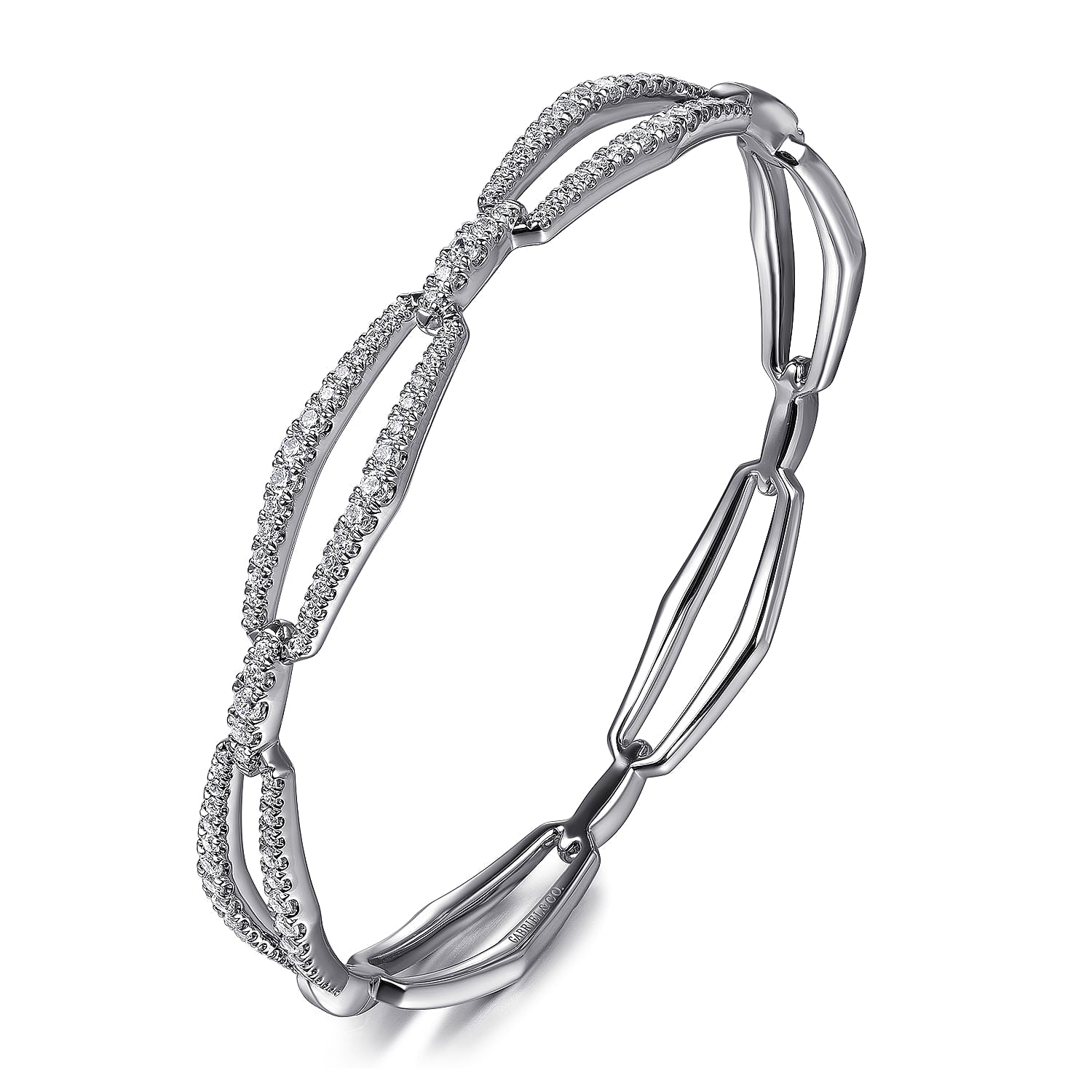 14 KARAT WHITE GOLD DIAMOND LINK BANGLE BRACELET