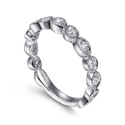 14K White Gold Geometric Diamond Stackable Ring