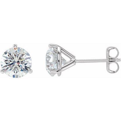 14 KARAT WHITE GOLD 3 PRONG MARTINI LAB GROWN DIAMOND STUD EARRINGS 3 CTW