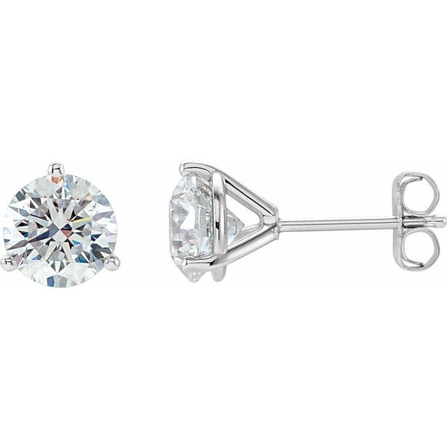 14 KARAT WHITE GOLD 3 PRONG MARTINI LAB GROWN DIAMOND STUD EARRINGS 3 CTW