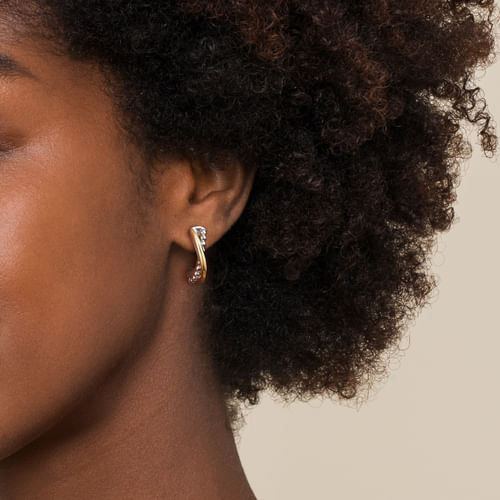 14K YELLOW AND GOLD STERLING SILVER BUJUKAN CRISS CROSS J HOOP EARRINGS
