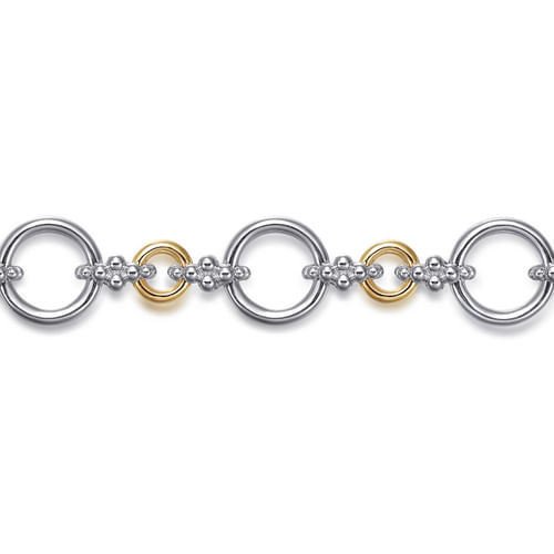 14K YELLOW GOLD AND STERLING SILVER BUJUKAN HOLLOW TUBE LINK CHAIN BRACELET