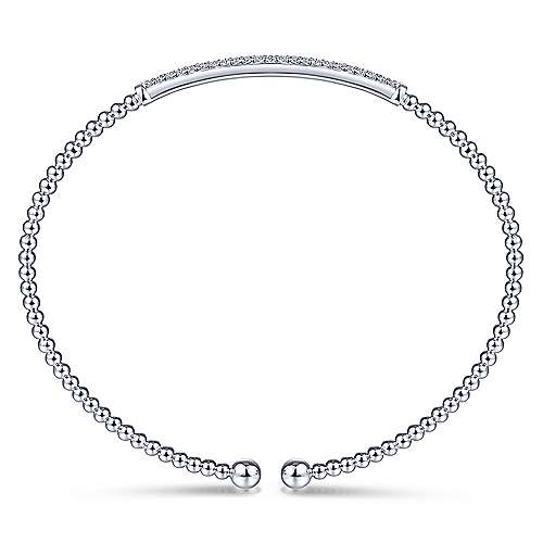 14K White Gold Bujukan Split Cuff Bracelet with Diamond Pave Bar