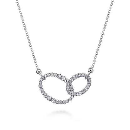 14K WHITE GOLD DIAMOND INTERLOCKING OVAL LINK DIAMOND NECKLACE