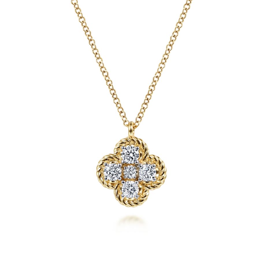 14K Yellow Gold Diamond Pendant Necklace